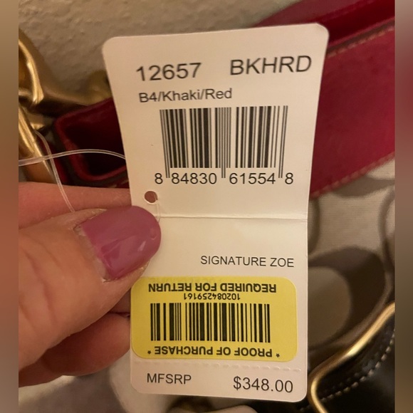 NWT Coach mint condition Zoe khaki/red Hobo bag with gift packaging - Picture 13 of 13